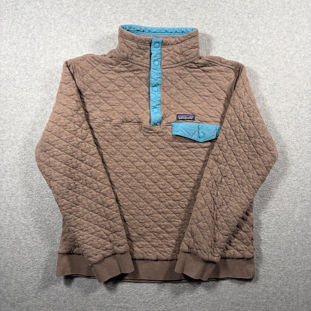 Patagonia Cotton Quilt Snap-T Pullover Women Large Brown Blue 25371 Distressed